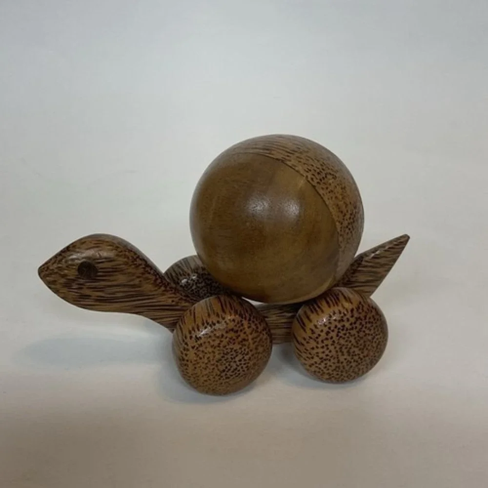 NWOB Turtle Push Toy Educational Wooden Toyon‎ Wheels With Rolling Ball On Top